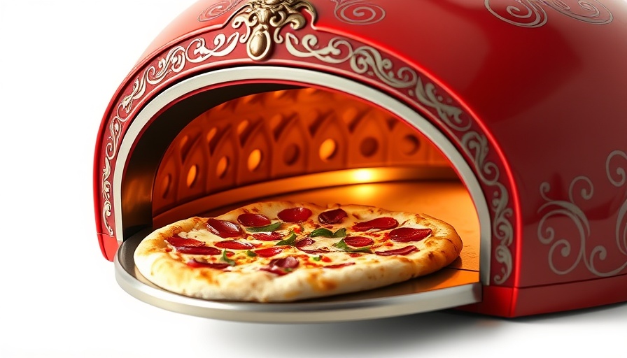 Limited edition pizza oven with pizza being removed, Matty Matheson design.
