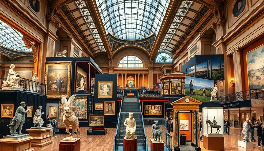 Collage of museum interiors in London showcasing art and architecture.
