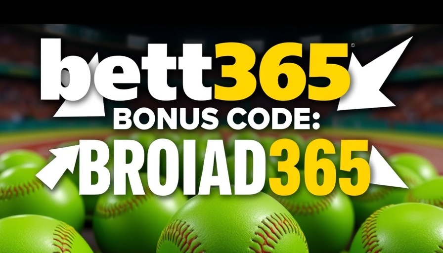 Bet365 bonus code BROAD365 promo graphic with baseballs.