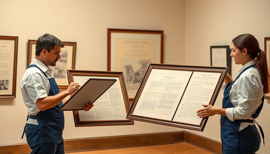 Exhibit of Abraham Lincoln signed 13th Amendment documents in gallery.