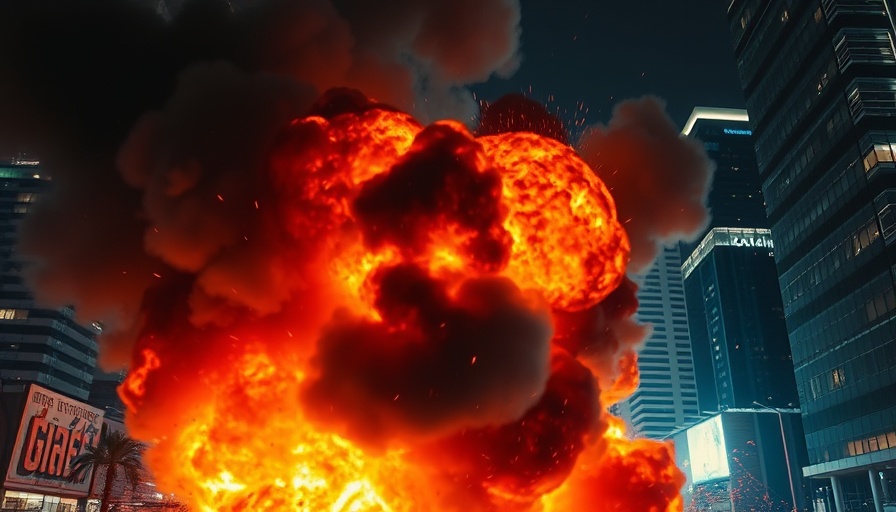 Urban explosion during night in Israel Iran conflict.