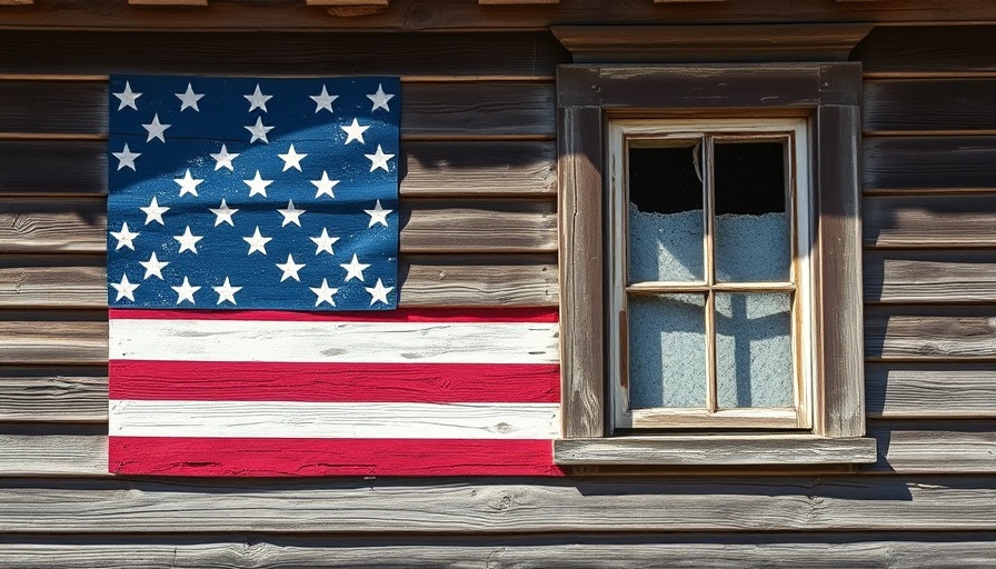 June 14 2025 protests: weathered American flag wall with broken window.