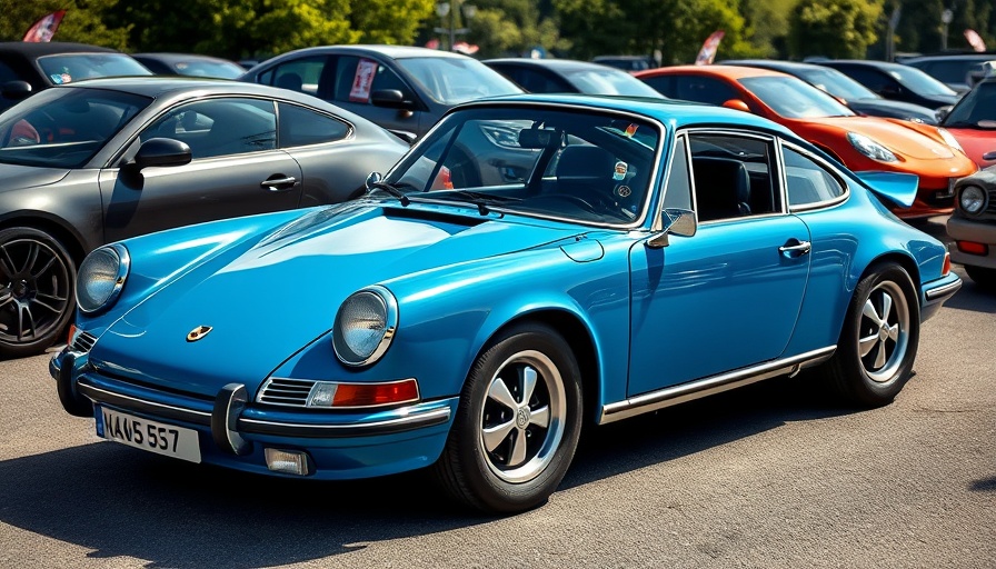 Electric Porsche 911 conversion at a car meet with modern cars.