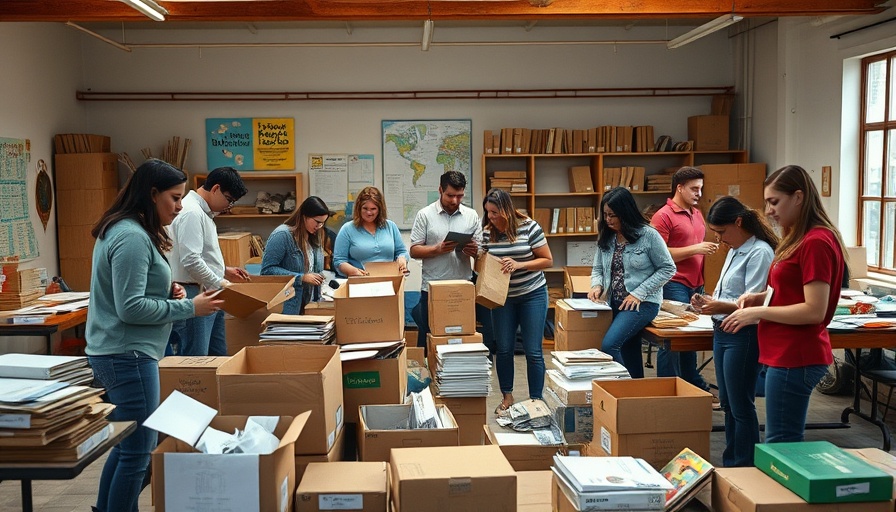 Community volunteers preparing educational materials.