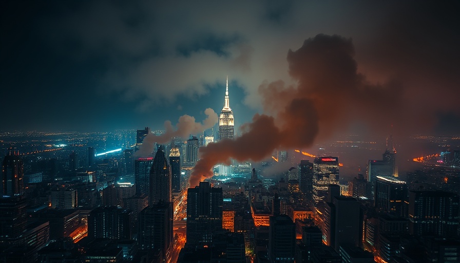 Night view of Tehran skyline with smoke during Israel's strike on Iran.