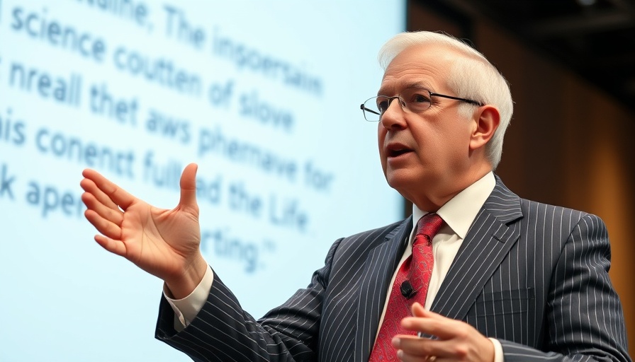 Eloquent man in pinstripe suit speaking passionately at a conference.
