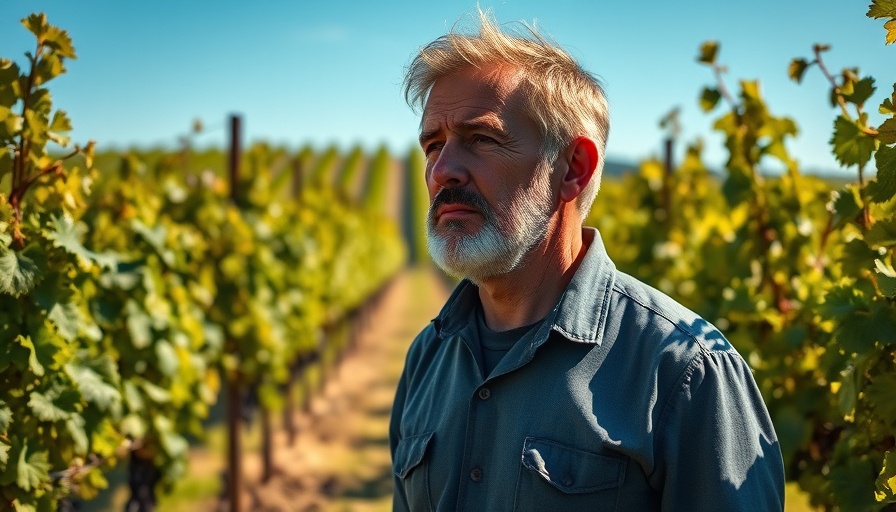 Middle-aged man in vineyard contemplating Sonoma winery buyback story.