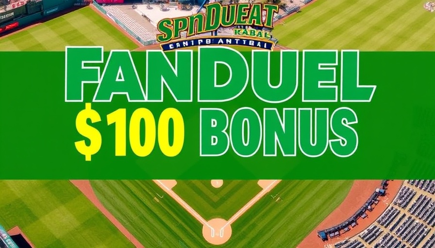 FanDuel Promo Code $150 bonus on baseball field background.