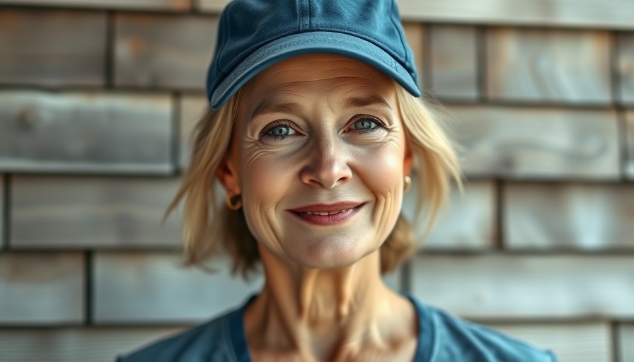Woman in blue cap, standing confidently against wooden wall, conveying resilience.