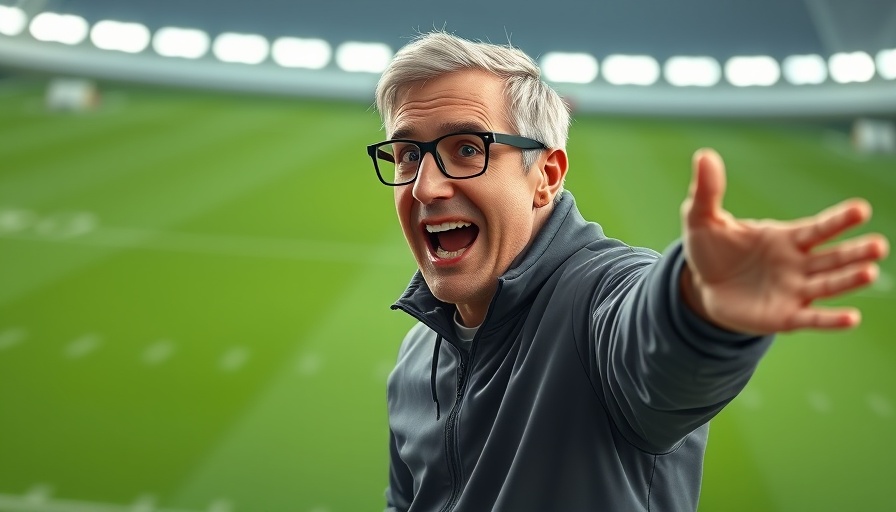 Football coach passionately gesturing on the field