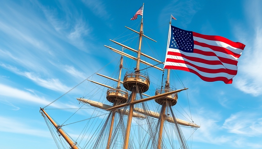 American flag on ship rigging during Independence Day 2025 Philadelphia.