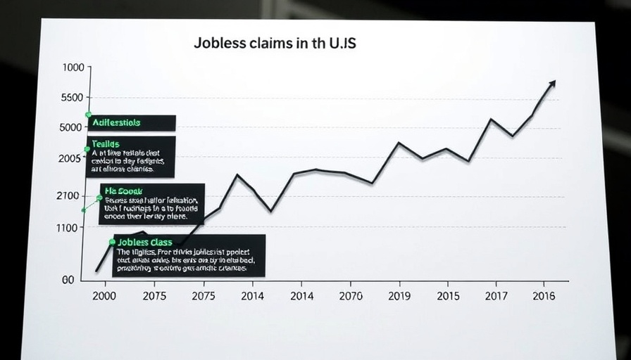 Chart showing rising US jobless claims; ties to social issues in Philadelphia.