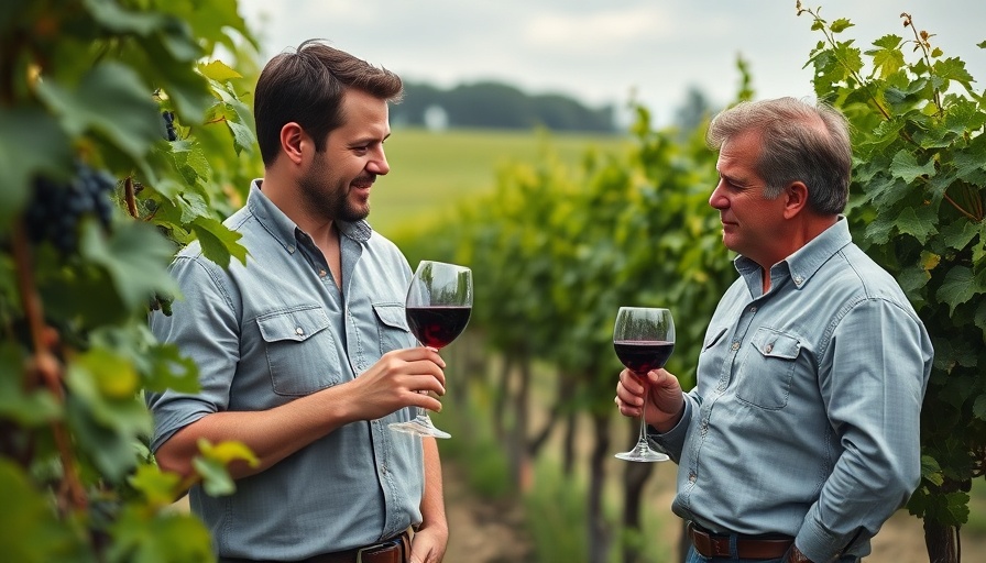Two men inspecting grapevines at a Pennsylvania winery.