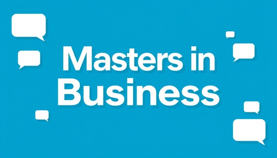 Masters in Business podcast logo on blue background with speech bubbles.