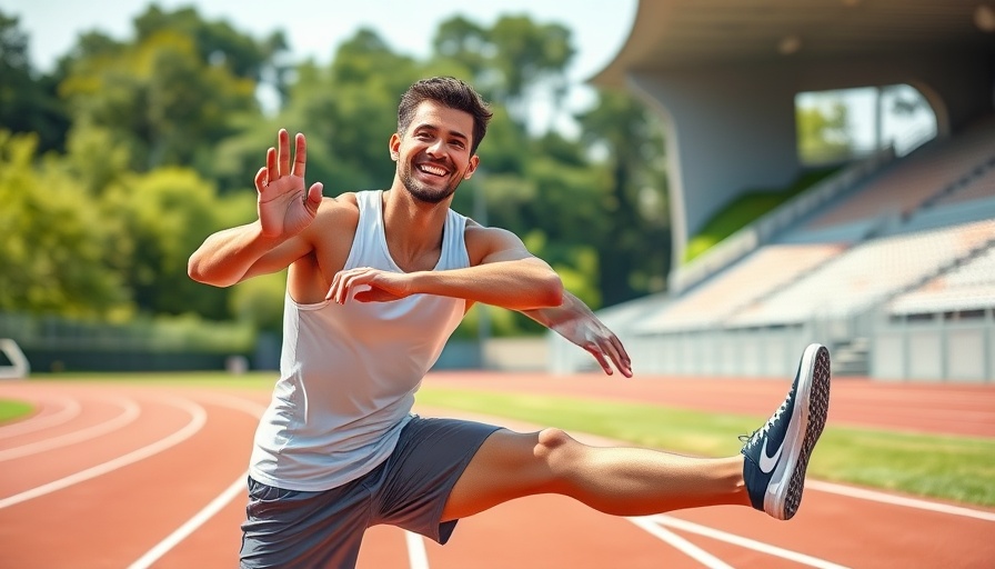 Runner stretching on track, emphasizing Running and Recovery Support.