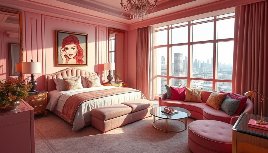 Luxurious Cher Horowitz-themed suite in Beverly Hills with chic decor.