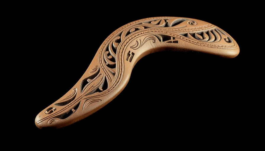 Ancient wooden boomerang artifact from the Age of Tutankhamun, detailed exhibit.