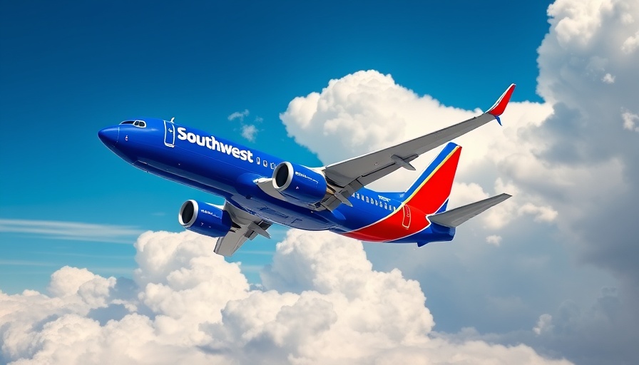 Southwest Airlines airplane soaring with dynamic branding.