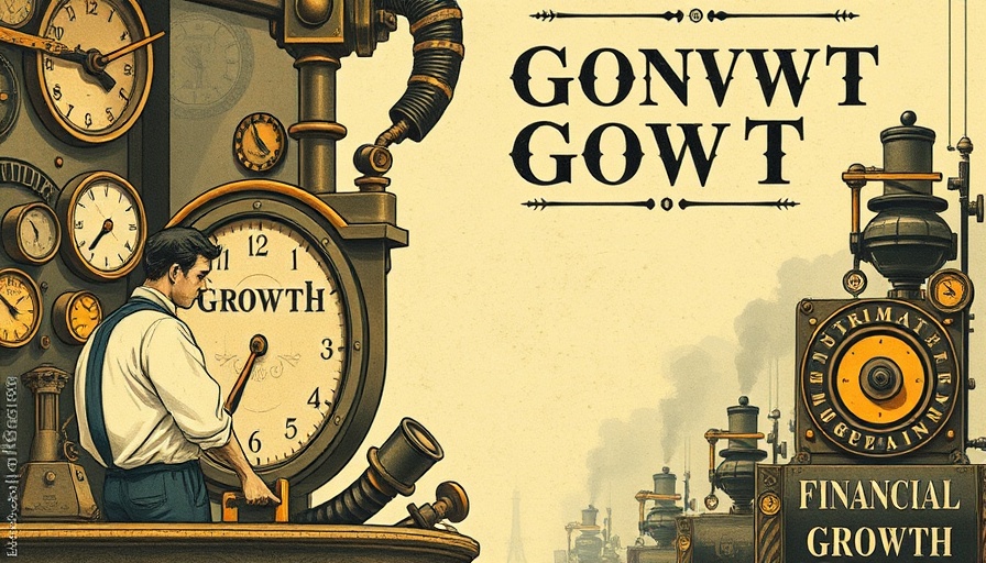 Artistic illustration of economic growth with vintage machinery and dials.
