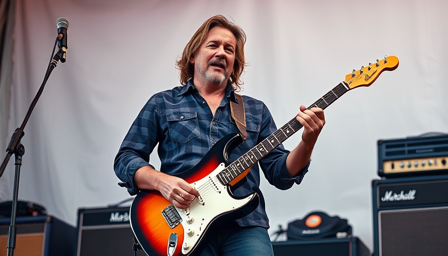 Musician with guitar performing live in front of amplifiers, Mick Taylor guitar stolen Met Museum.