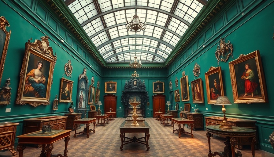 Spacious Frick Collection art gallery with green walls and paintings.