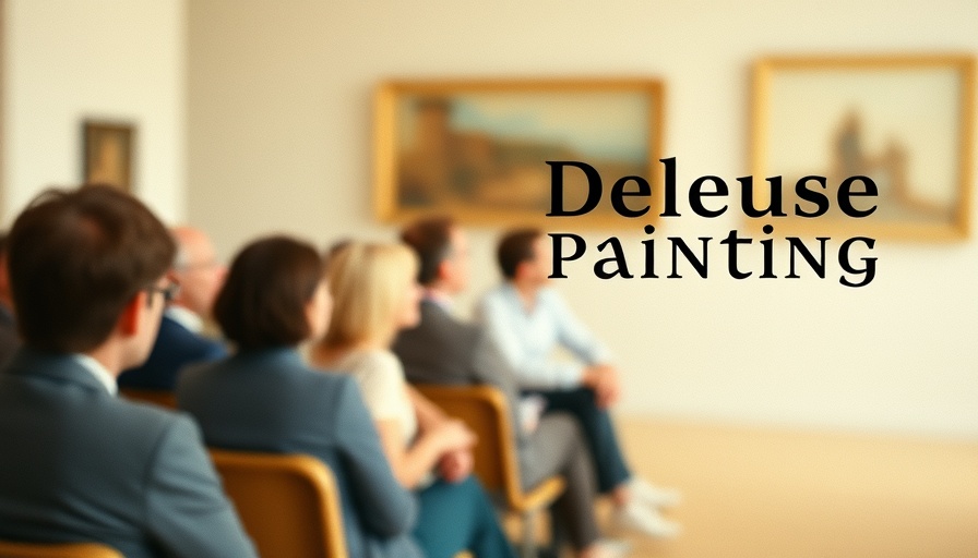 Minimalist book cover 'Deleuze on Painting' with seminar scene, pastel background.