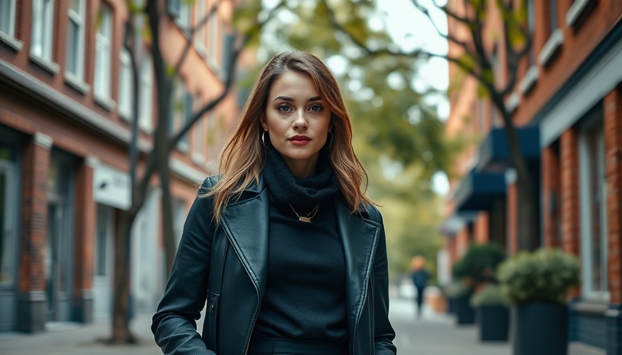 Fashionable woman standing confidently on an urban street.
