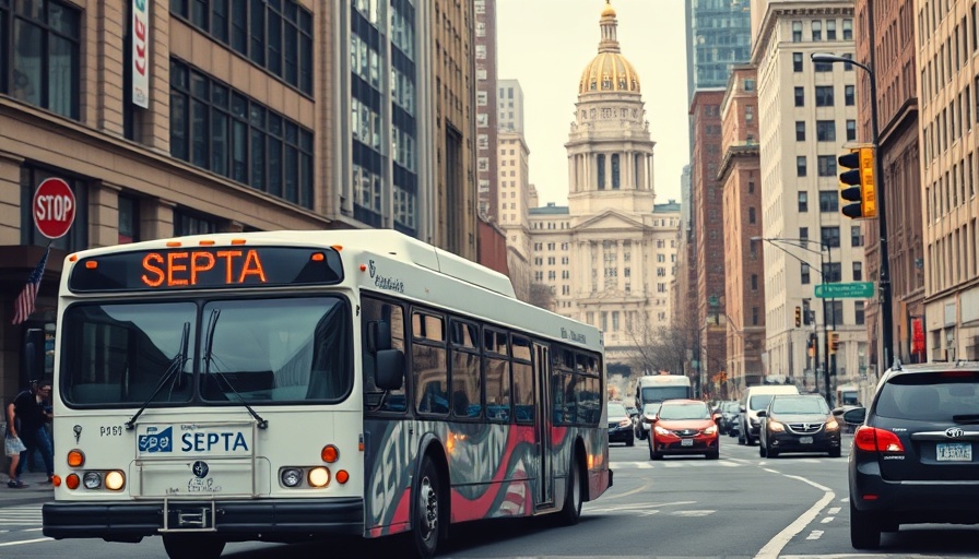SEPTA bus in traffic near Philadelphia City Hall highlighting SEPTA funding risks.