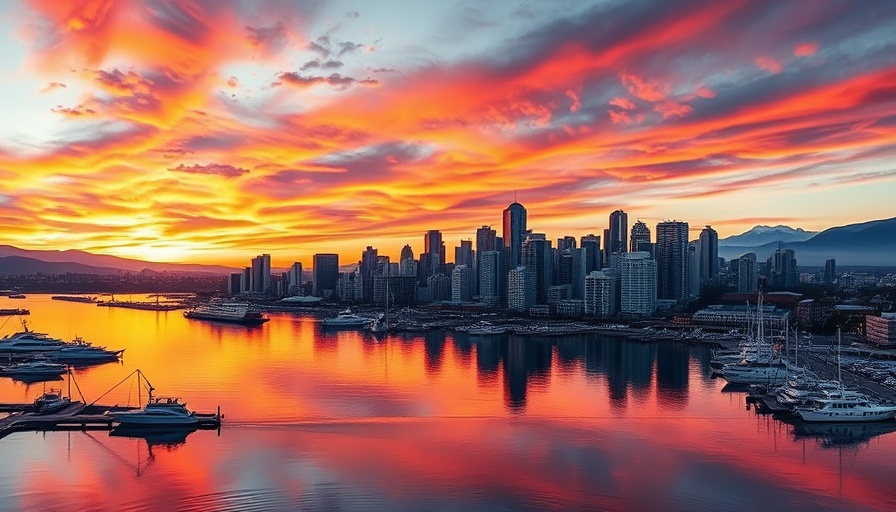 Scenic Vancouver skyline at sunset, ideal for whale watching in Vancouver.