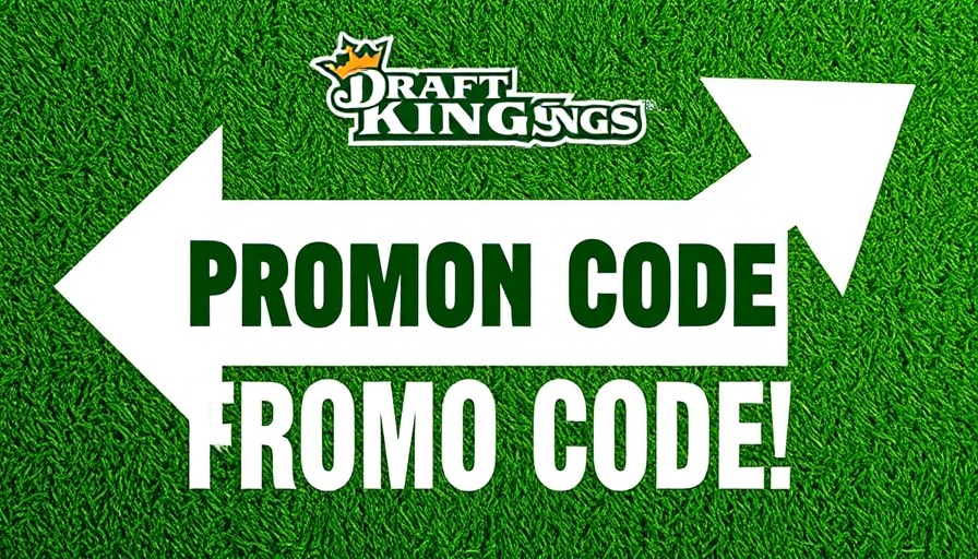 DraftKings promo code offer displayed on a football field background with arrows.