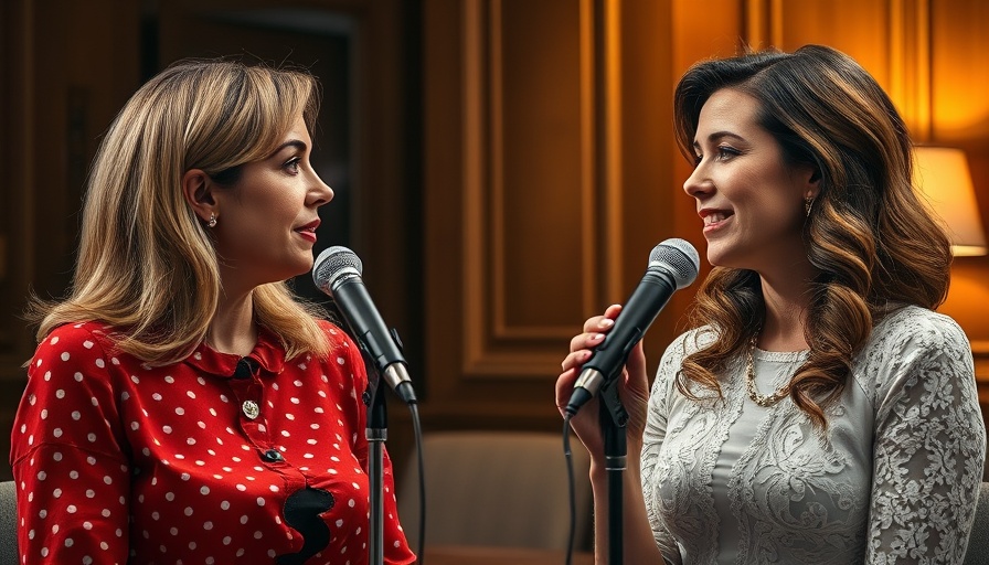 Two women in a podcast studio discussing health influencer lessons.