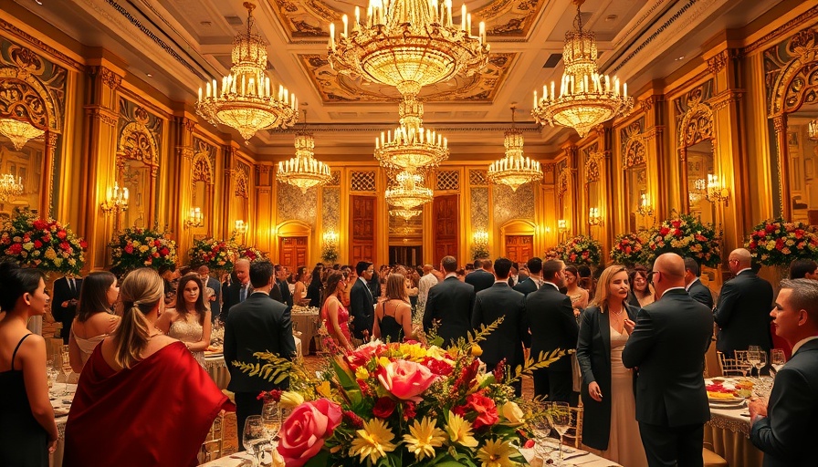 Opulent setting at Golden Vines fine wine event with elegant attendees.