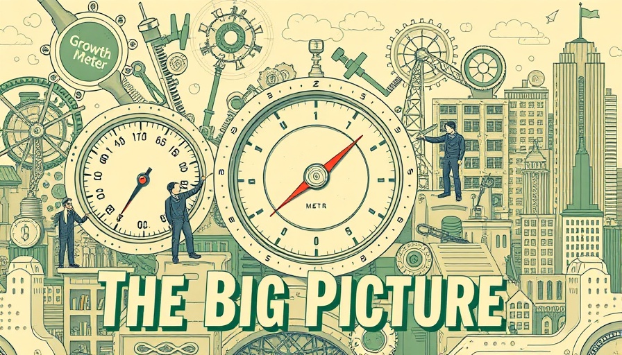 Surreal economic illustration with machinery and 'The Big Picture' text.