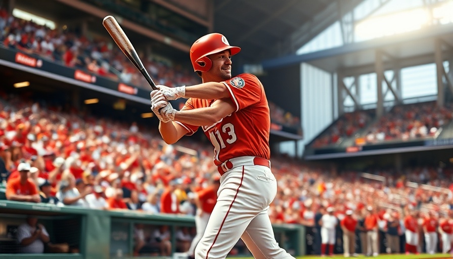 Kyle Schwarber swinging for 50 home runs shot in a stadium.