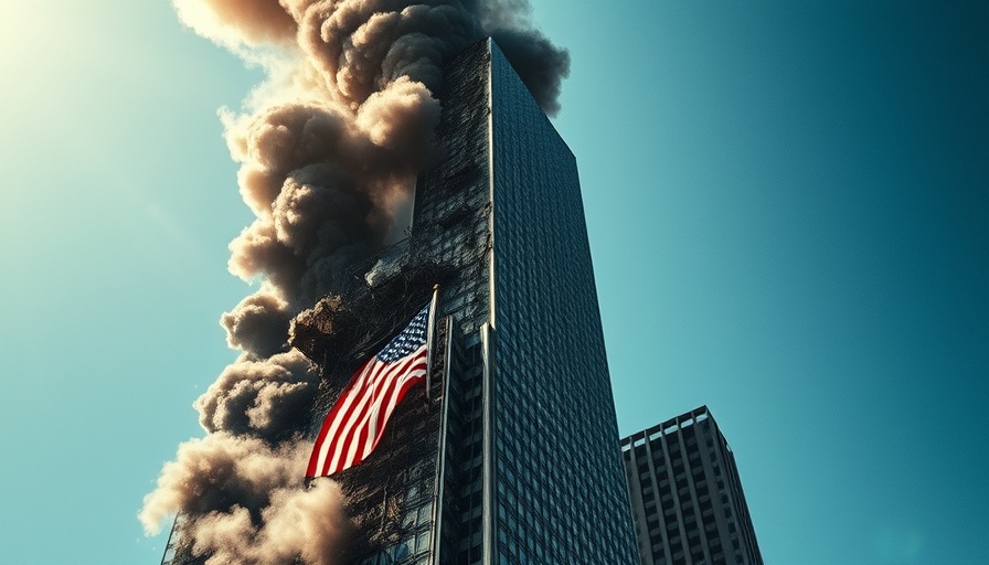 Dramatic scene with smoke and flag, evoking historical event.
