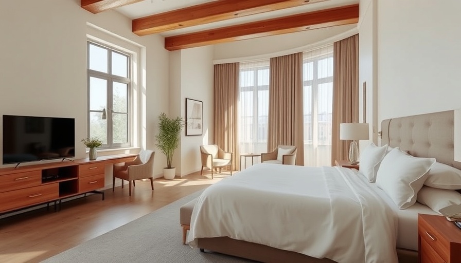 Modern hotel room with minimalist decor, ideal for redeeming Marriott points for upgraded rooms.