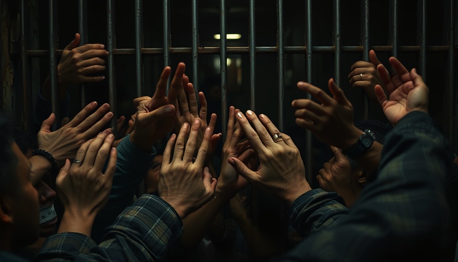 People reaching through gate for aid, symbolizing Gaza humanitarian crisis.
