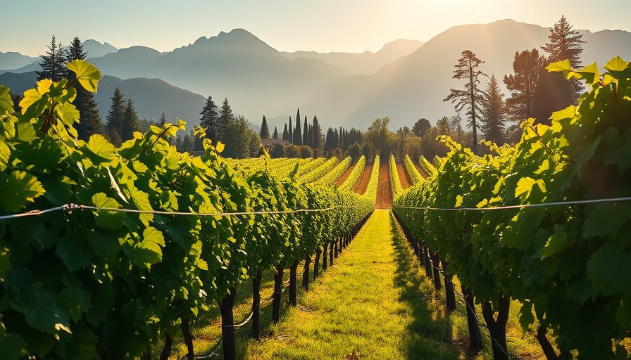 Lush vineyard in mountainous terrain showcasing grapes with altitude.