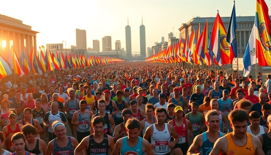 Philadelphia Marathon starting line crowded with colorful runners.