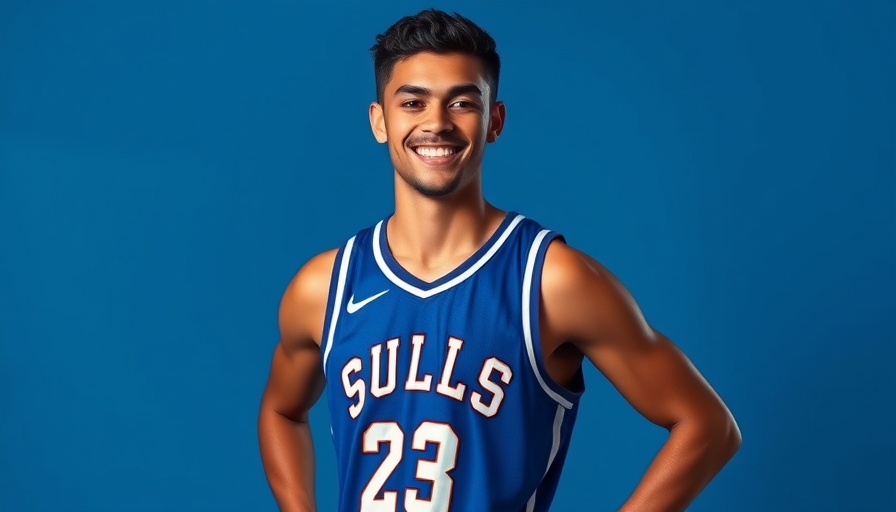 Young athlete in a blue basketball jersey smiling confidently, showcasing leadership growth.