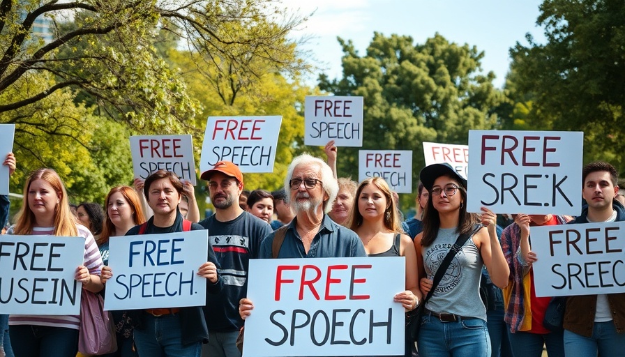 Protesters advocate free speech against censorship, linked to Kimmel Suspension and Trump Media Influence.