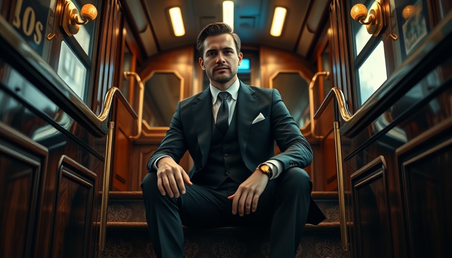 Sophisticated man in elegant travel attire on vintage train