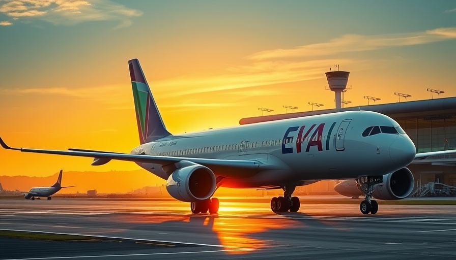 EVA Air plane on runway during sunset at US debut.