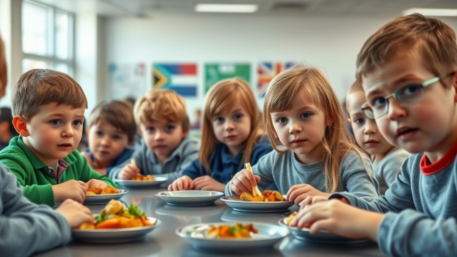 Concerned school children eating lunch highlighting food safety and listeria risks.