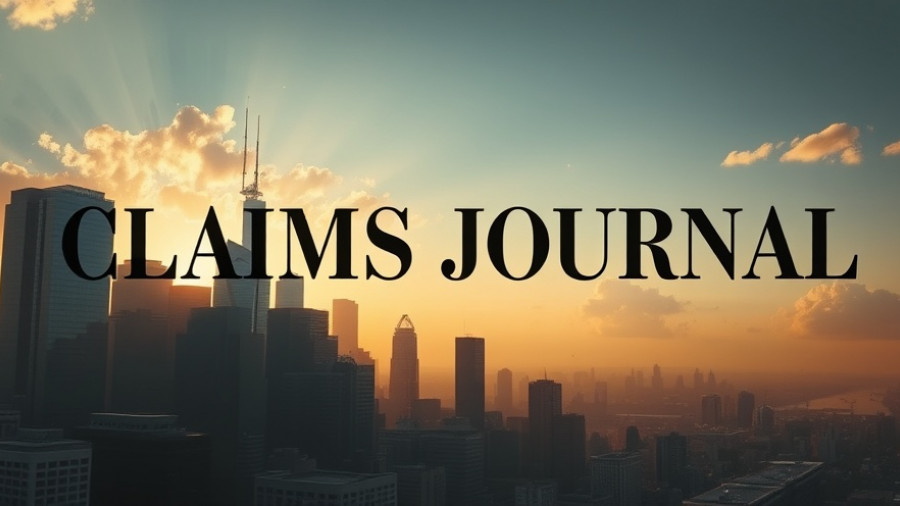 Skyscrapers at dawn with 'Claims Journal' logo overlay.
