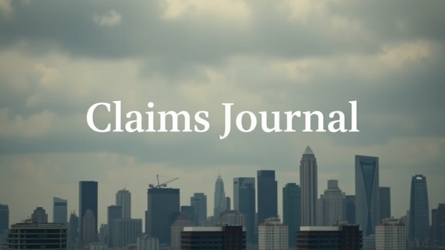Claims Journal updates on urban skyline with cloudy backdrop.