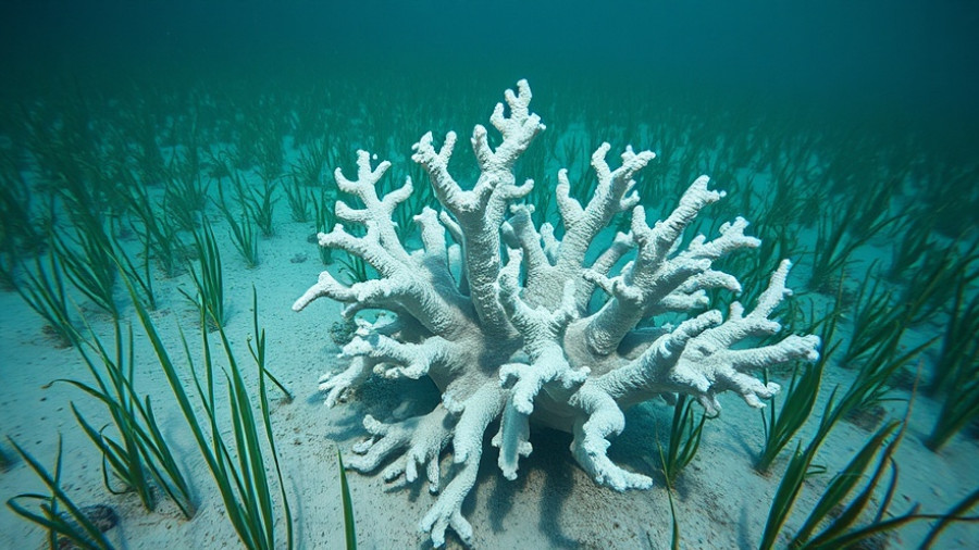 Bleached coral reef affected by marine heat wave.