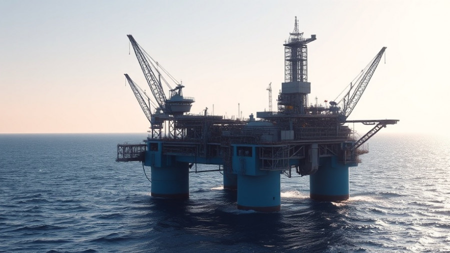 Offshore oil rig in ocean setting with cranes, offshore drilling proposal South Carolina.