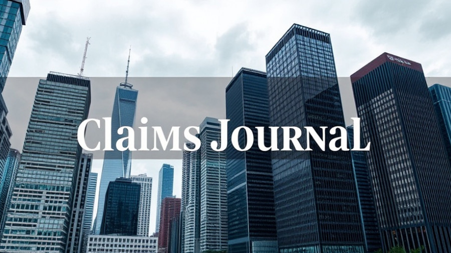 Insurance claim process overview with urban skyline and text.