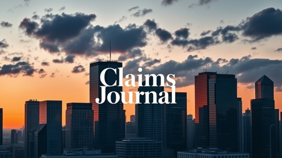 Cityscape with Claims Journal logo, Alaska Airlines outage.
